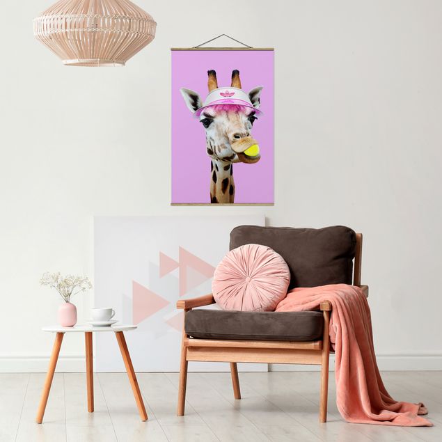 Fabric print with poster hangers - Giraffe Playing Tennis