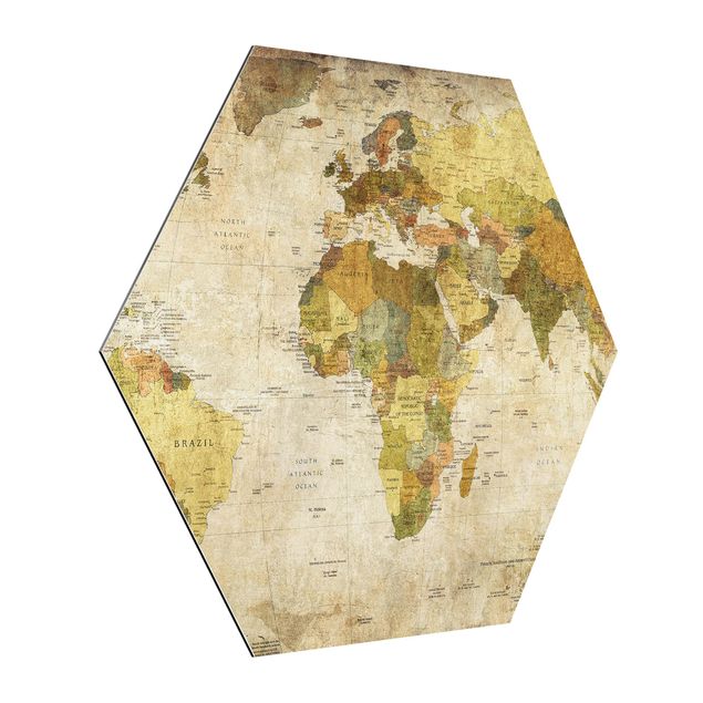 Alu-Dibond hexagon - World map