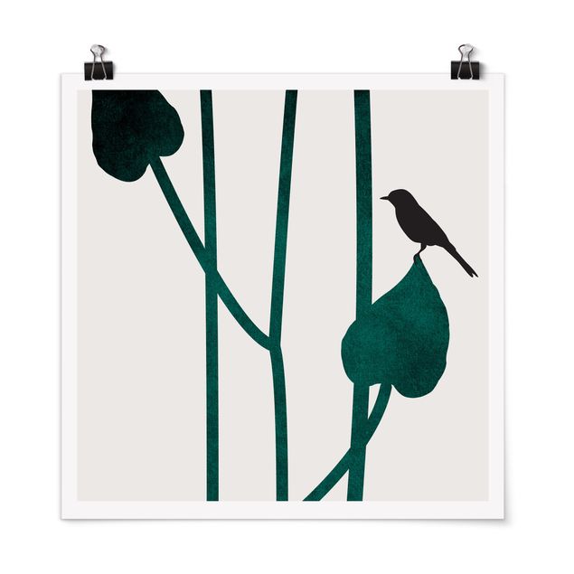 Poster - Graphical Plant World - Bird On Leaf