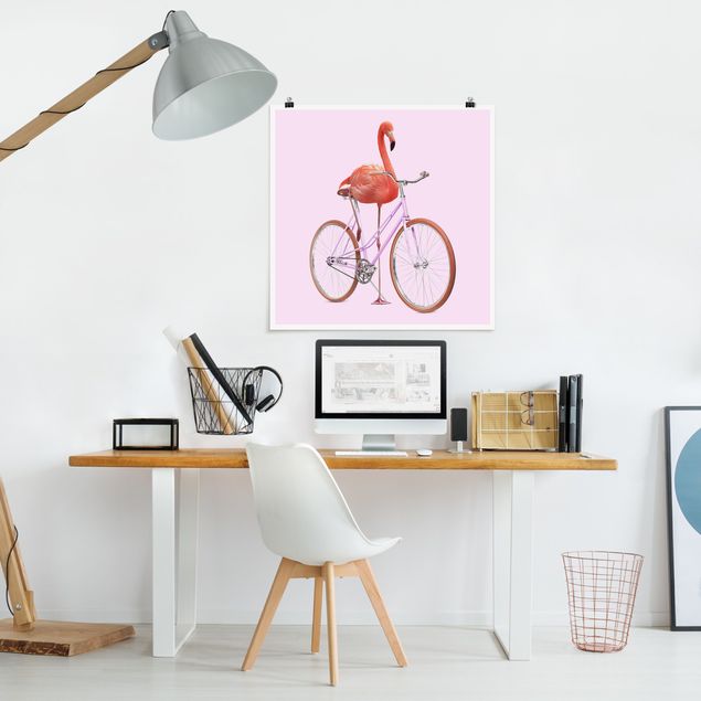 Poster - Flamingo With Bicycle