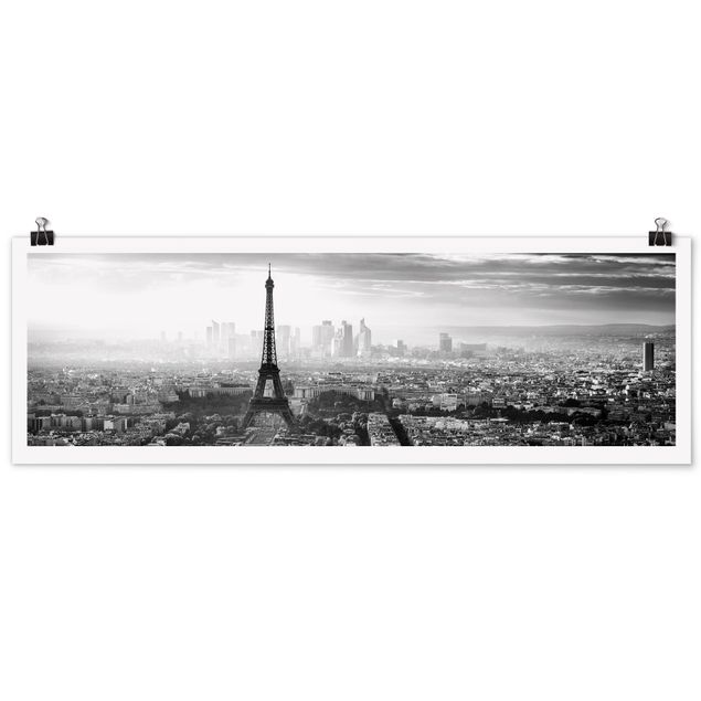 Panoramic poster architecture & skyline - The Eiffel Tower From Above Black And White