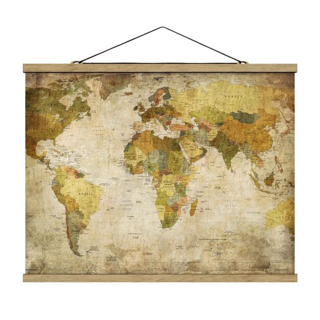 Fabric print with poster hangers - World map