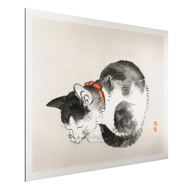 Dibond Asian Vintage Drawing Sleeping Cat