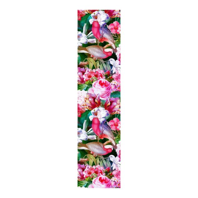 Sliding panel curtain - Colourful Tropical Flowers With Birds Pink