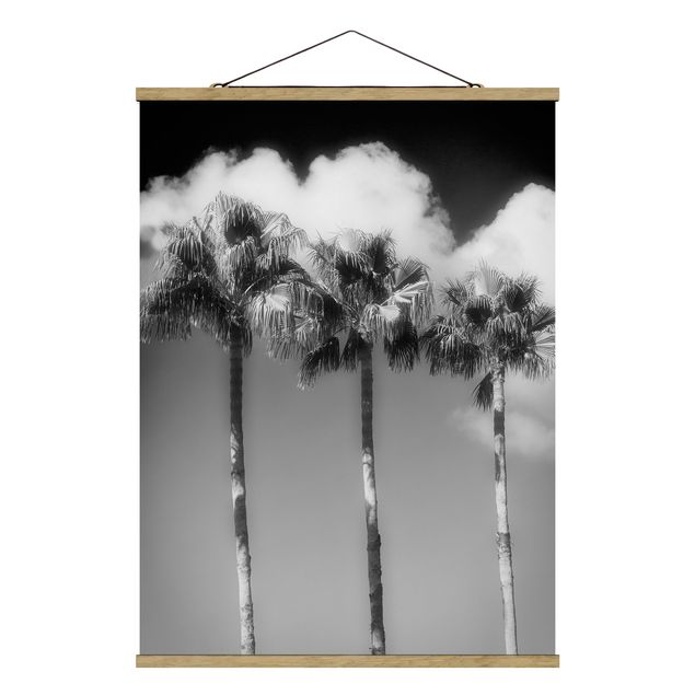 Fabric print with poster hangers - Palm Trees Against The Sky Black And White