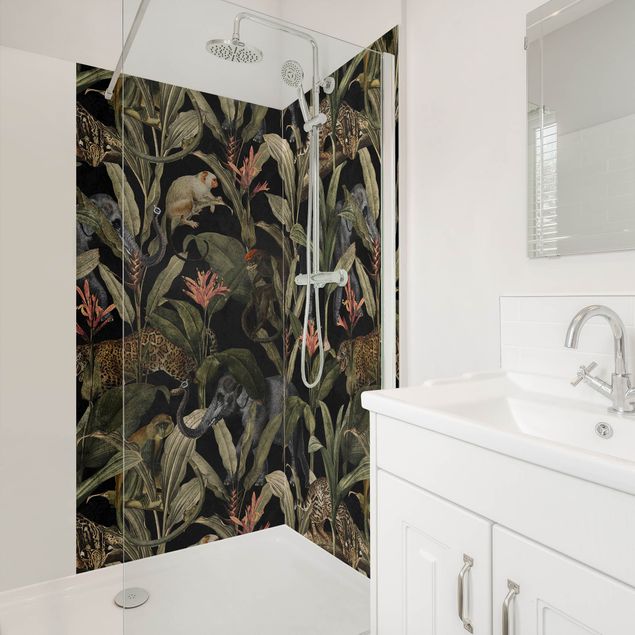 Shower wall cladding - Tropical Night With Leopard