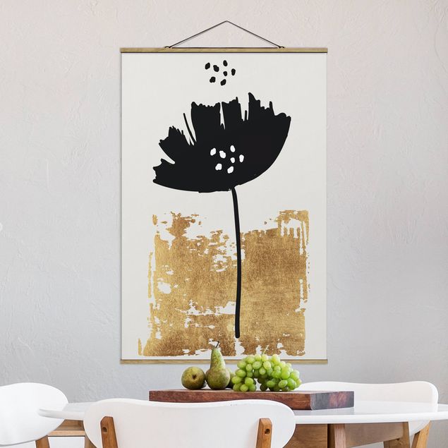 Fabric print with poster hangers - Golden Poppy Flower