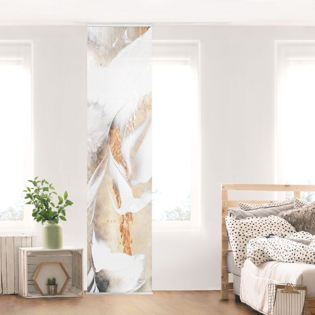 Sliding panel curtain - Golden Abstract Winter Painting