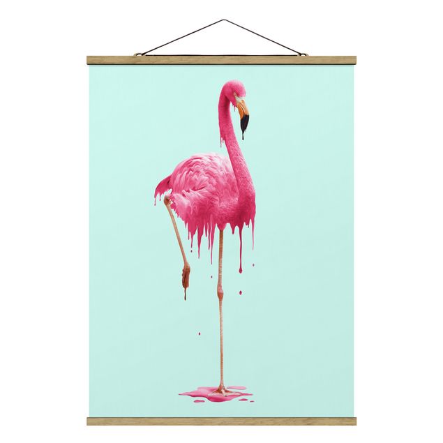 Fabric print with poster hangers - Melting Flamingo