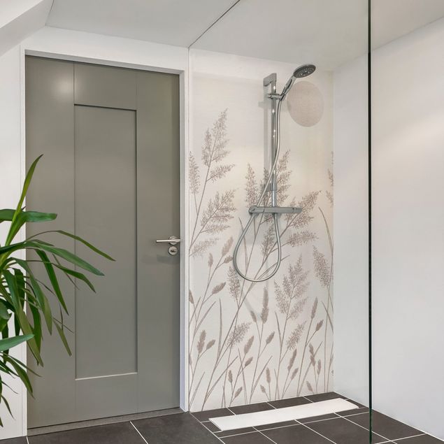 Shower wall cladding - Grasses And Moon In Silver