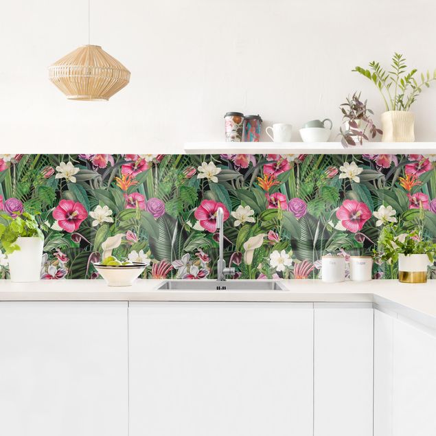 Kitchen splashbacks Colourful Tropical Flowers Collage