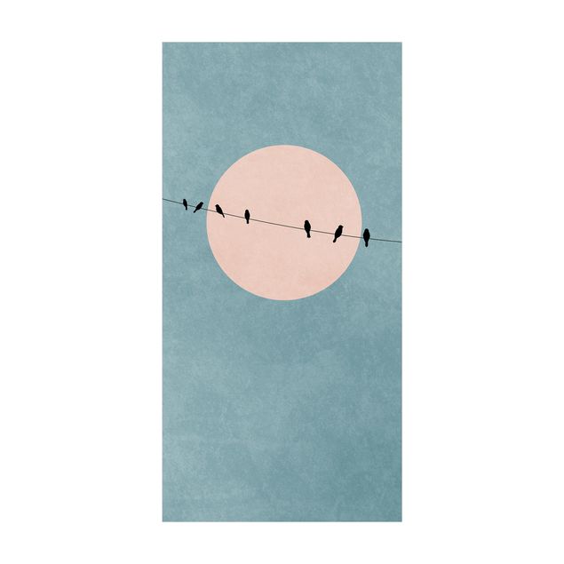 teal area rug Birds In Front Of Pink Sun I