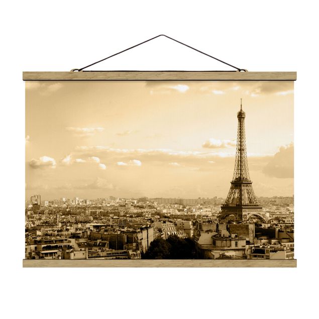 Fabric print with poster hangers - I love Paris