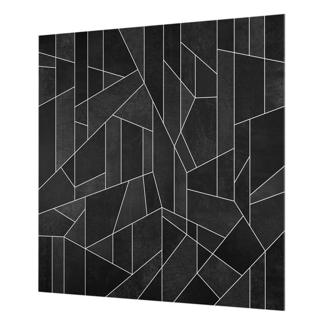 Glass Splashback - Black And White Geometric Watercolor - Square 1:1
