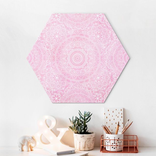 Alu-Dibond hexagon - Pattern Mandala Light Pink