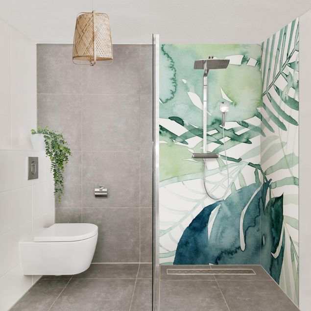 Shower wall cladding - Palm Fronds In Watercolour I