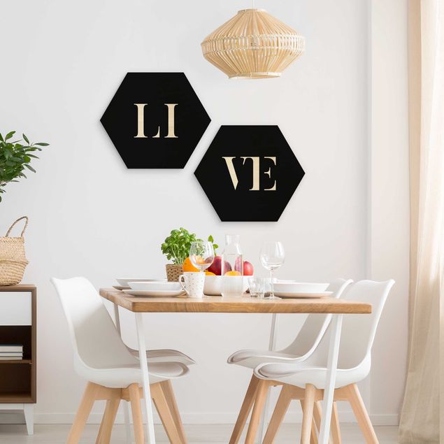 Wooden hexagon - Letters LIVE White Set I