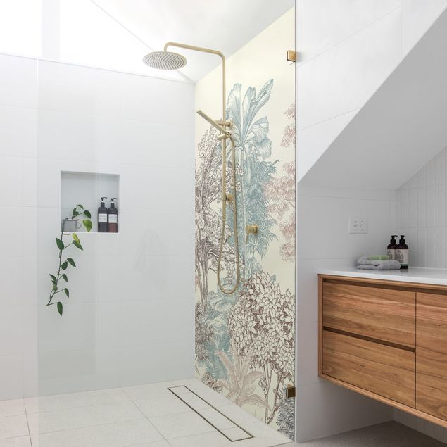 Shower wall cladding - Tropical Forest With Palm Trees In Pastel