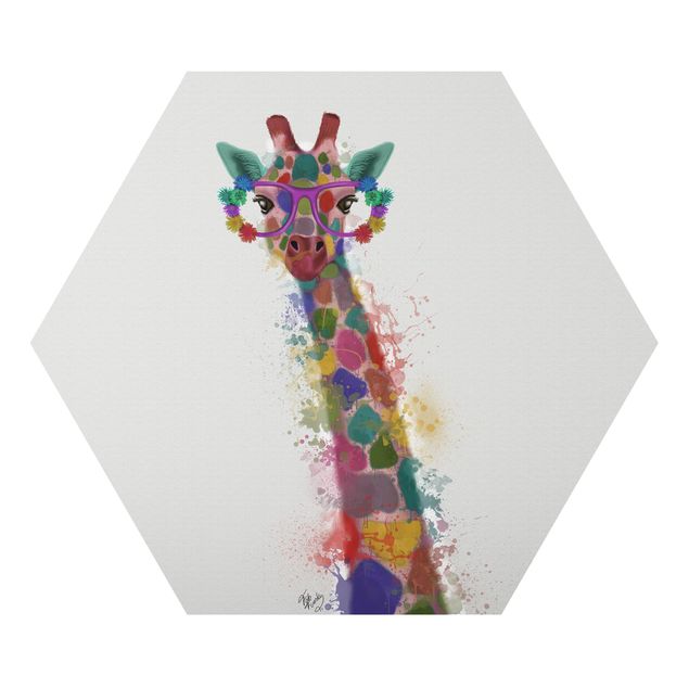 Alu-Dibond hexagon - Rainbow Splash Giraffe