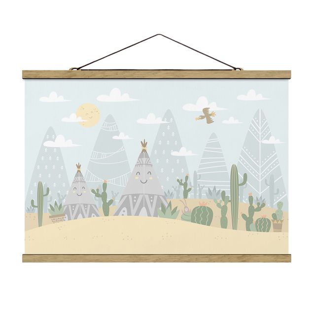 Fabric print with poster hangers - Tepee With Cacti