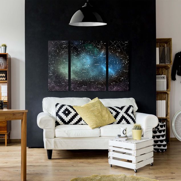 Print on canvas 3 parts - Stellar Constellation Map Galactic Nebula