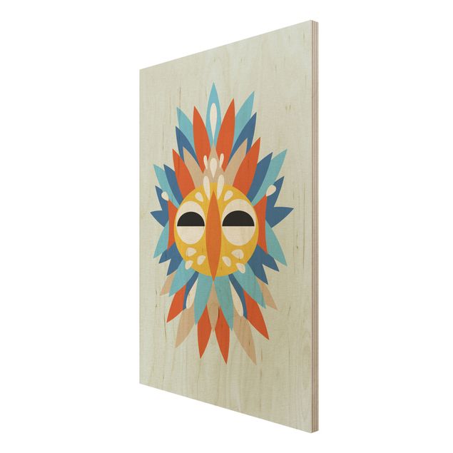 Print on wood - Collage Ethnic Mask - Parrot
