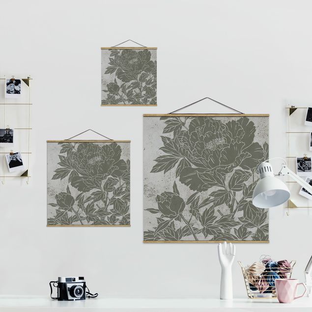 Fabric print with poster hangers - Blooming Peony II