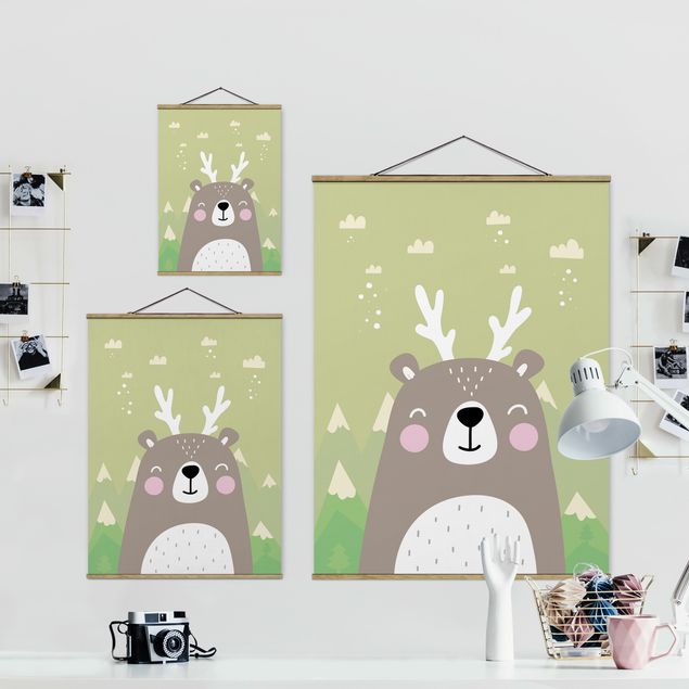 Fabric print with poster hangers - Jackalope Bear