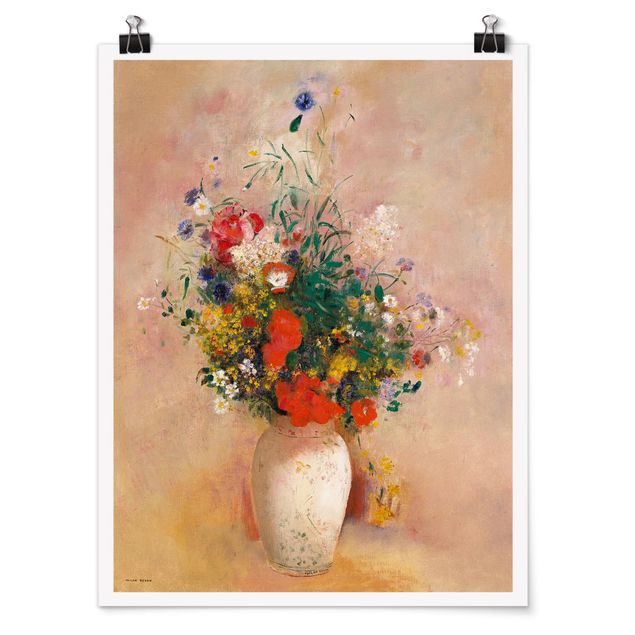Poster art print - Odilon Redon - Vase With Flowers (Rose-Colored Background)