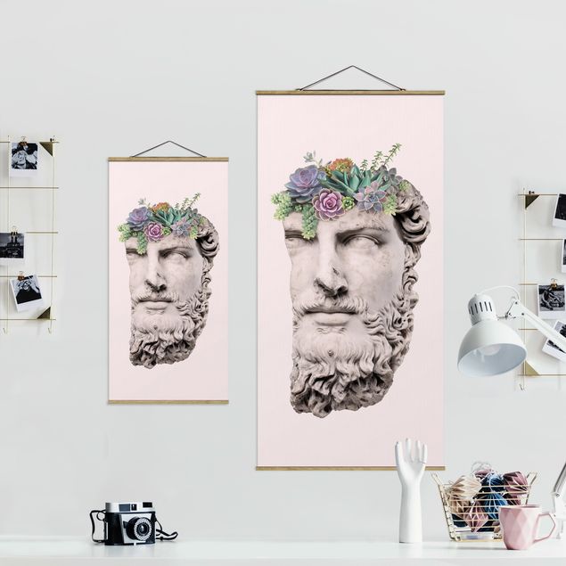 Fabric print with poster hangers - Head With Succulents