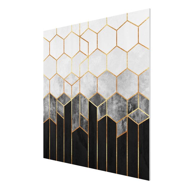 Print on forex - Golden Hexagons Black And White