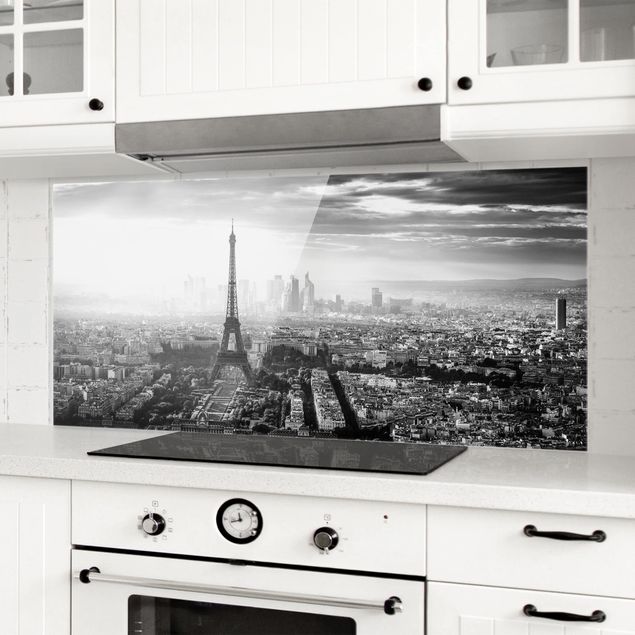Glass splashback architecture and skylines The Eiffel Tower From Above Black And White
