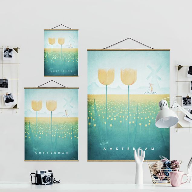 Fabric print with poster hangers - Travel Poster - Amsterdam