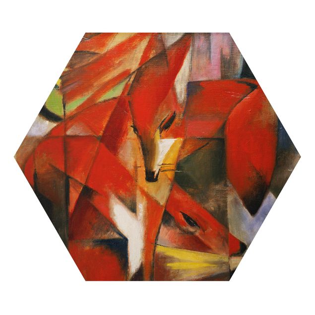 Alu-Dibond hexagon - Franz Marc - Foxes