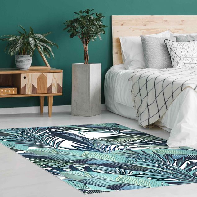 modern area rugs Turquoise Leaves Jungle Pattern