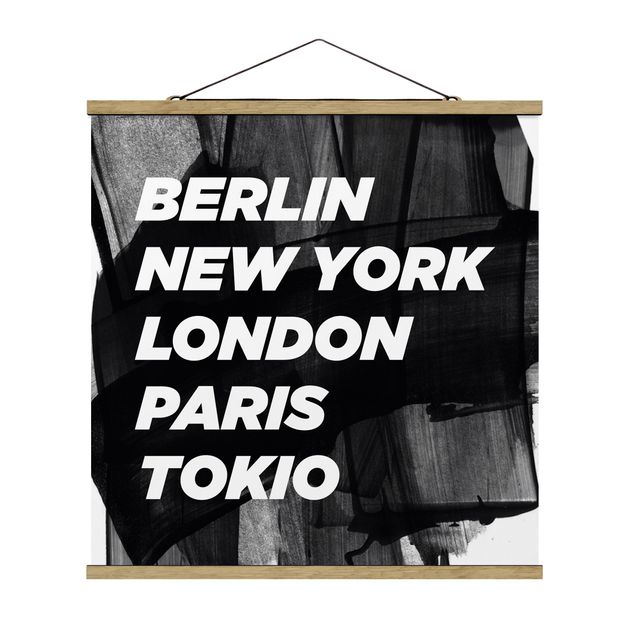 Fabric print with poster hangers - Berlin New York London