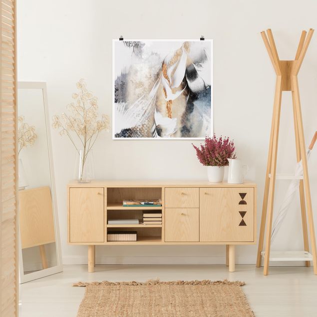 Poster - Golden Abstract Winter Painting