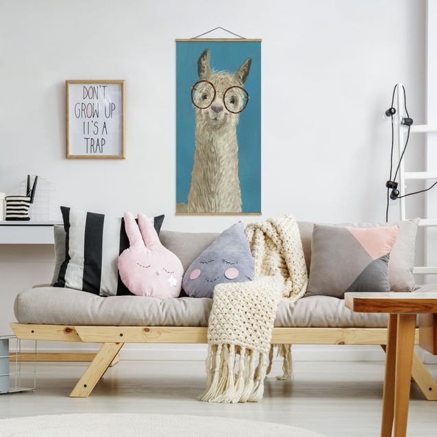 Fabric print with poster hangers - Lama With Glasses I
