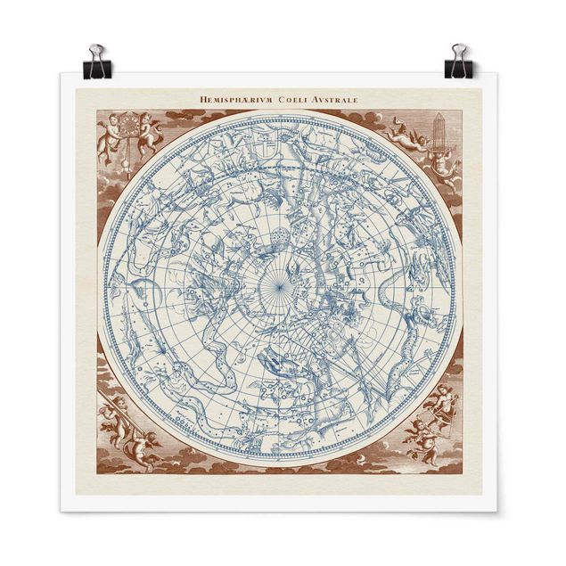 Poster - Vintage Star Map Southern Hemissphere