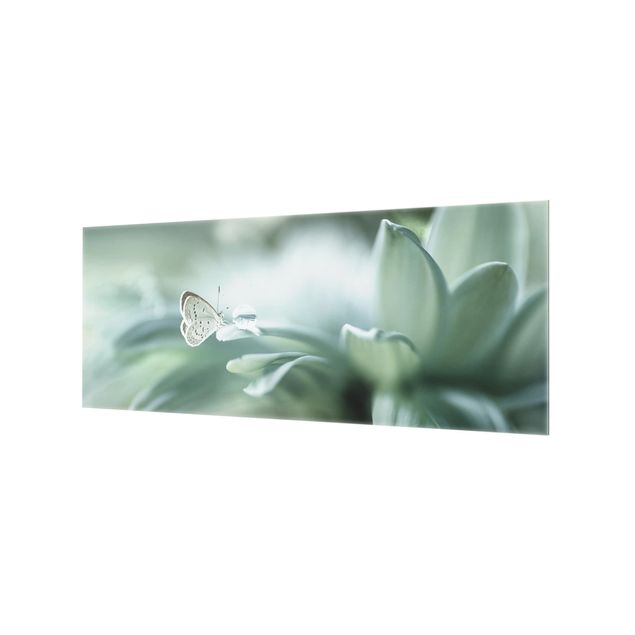 Splashback - Butterfly And Dew Drops In Pastel Green