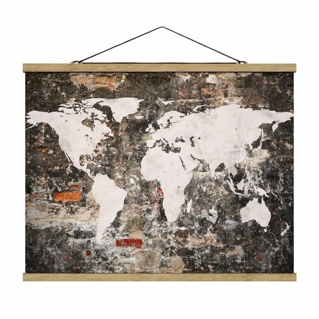 Fabric print with poster hangers - Old Wall World Map