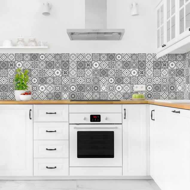 Kitchen splashback tiles Mediterranean Tile Pattern Grayscale