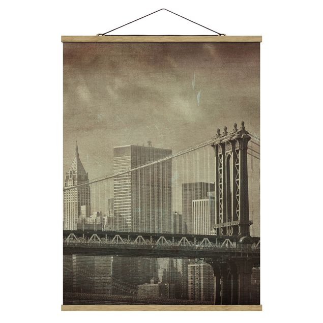 Fabric print with poster hangers - Vintage New York City