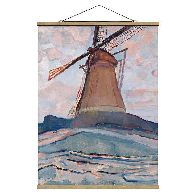 Fabric print with poster hangers - Piet Mondrian - Windmill