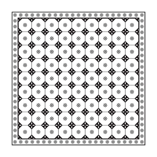 black and white area rug Geometrical Tiles Cottage Black And White With Border