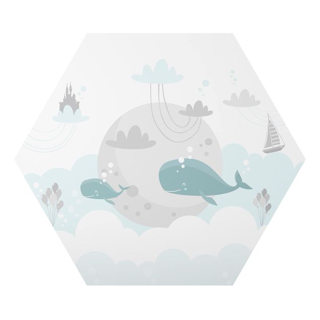 Alu-Dibond hexagon - Clouds With Whale And Castle