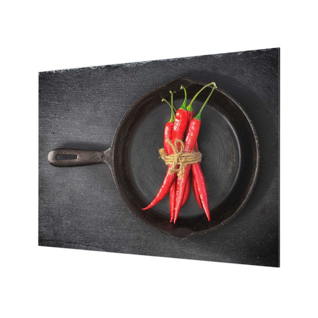 Splashback - Bundle Of Red Chillies In Frying Pan On Slate