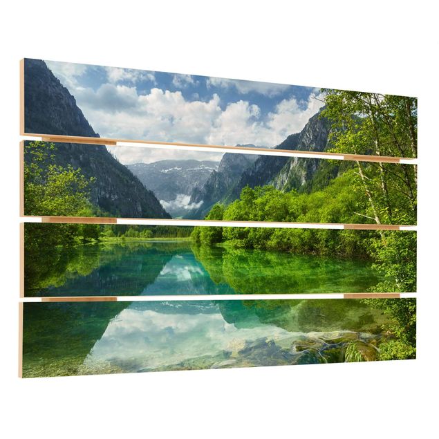 Print on wood - Mountain Lake With Water Reflection