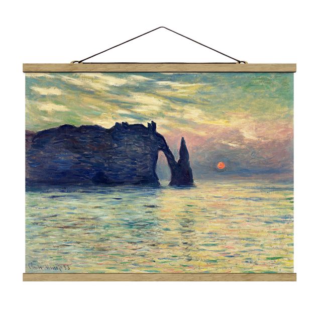 Fabric print with poster hangers - Claude Monet - The Cliff, Étretat, Sunset