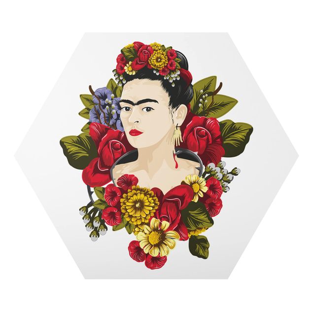 Alu-Dibond hexagon - Frida Kahlo - Roses